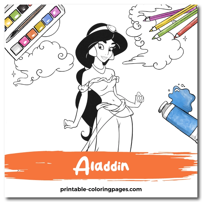Alaaddin Coloring Page, Jasmine Printable Coloring Page