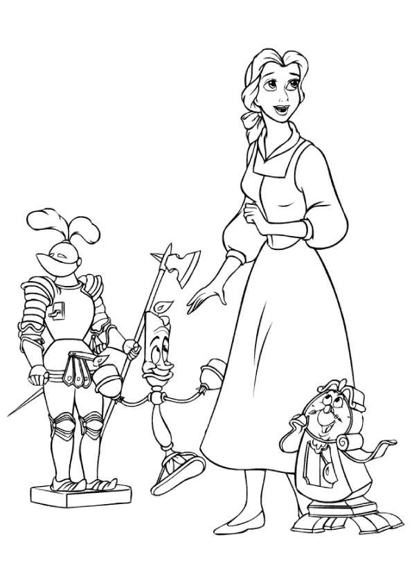 Belle Cogsworth and Lumiere Coloring Pager