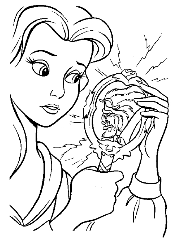Belle Holding Magic Mirror Coloring Page