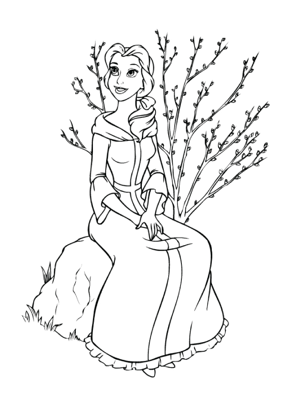 Belle Sitting on the Rock Coloring Page