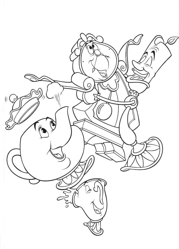 Chip Mrs Pots Cogsworth and Lumiere Coloring Page
