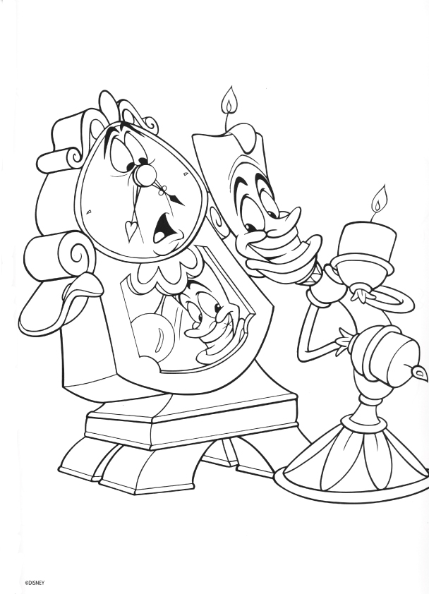 Cogsworth and Lumiere Coloring Page