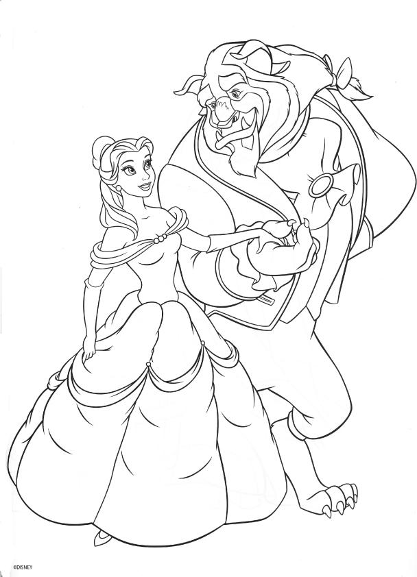 Beauty And The Beast Walking Coloring Page, Princess Bella coloring for girls, Disney character coloring, Bella and the beast coloring sheets