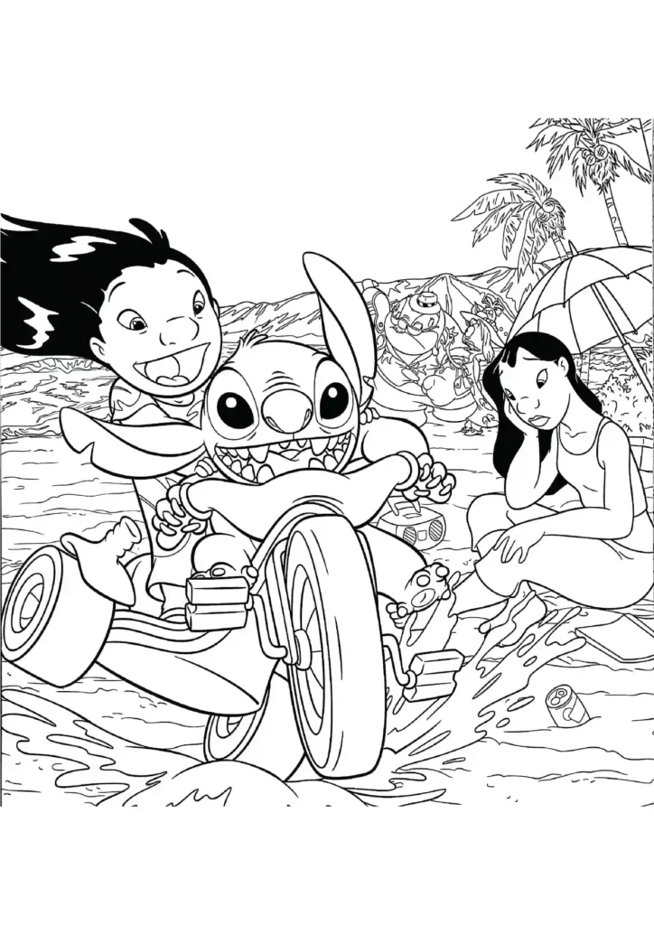 Lilo and stitch ride motorcycle at the beach