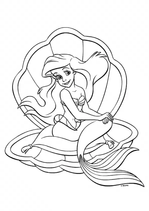 The Little Mermaid Seashell Coloring Page