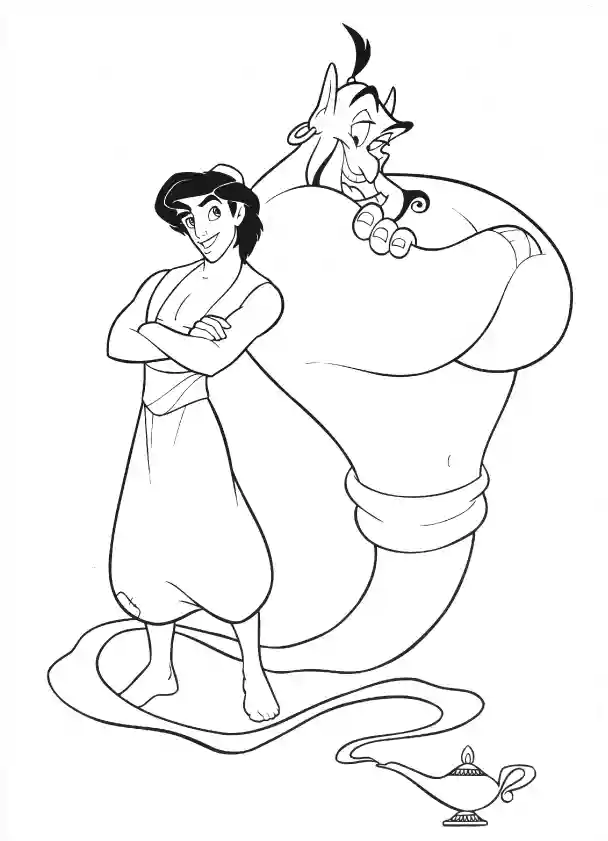 Aladdin and Genie Coloring Page