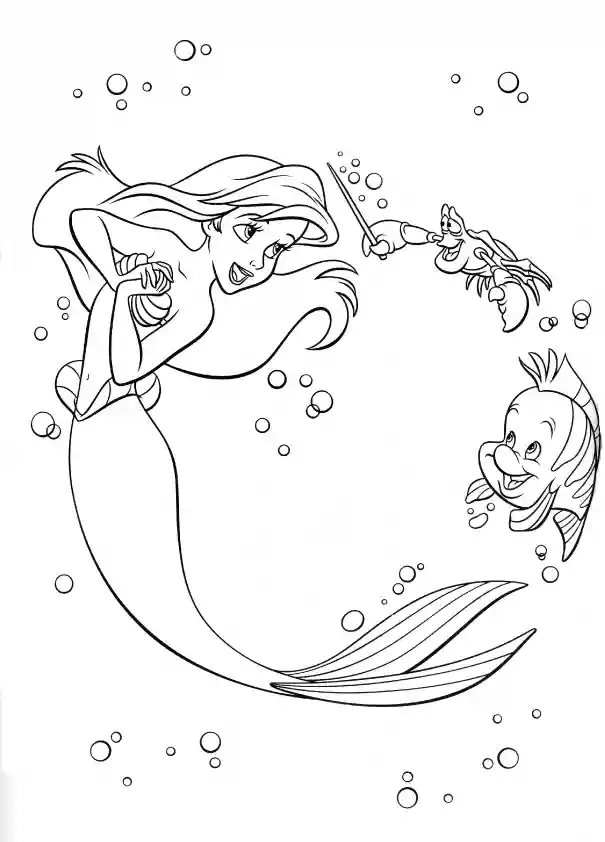 Ariel Sebastian Flounder Coloring Page