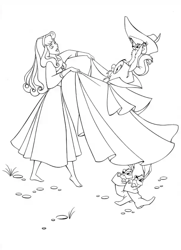 Aurora and Forest Friends Coloring Page
