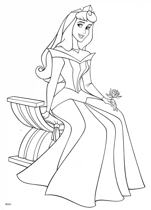 Aurora on Bench Coloring Page