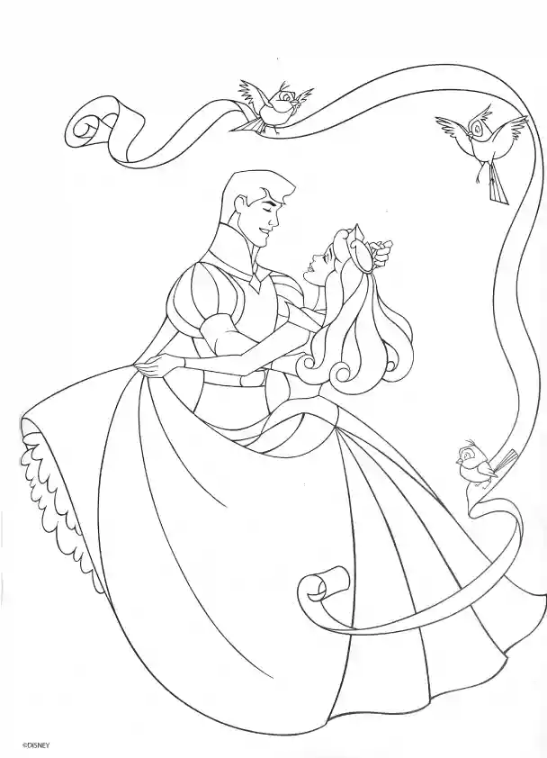 Aurora And Philip Dancing Coloring Page