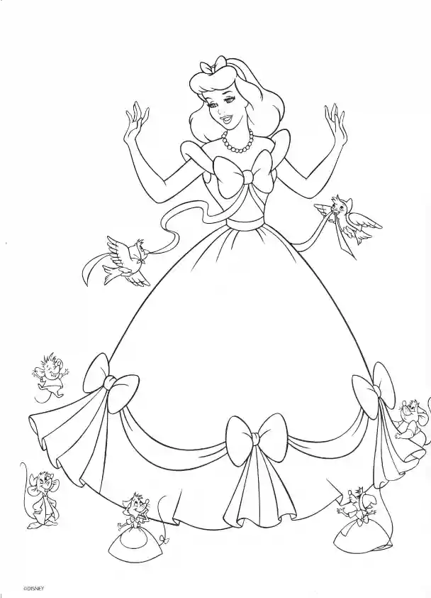 Cinderella and Animal Friends Coloring Page