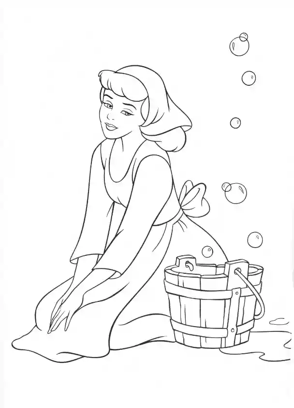 Cinderella Cleaning Coloring Page