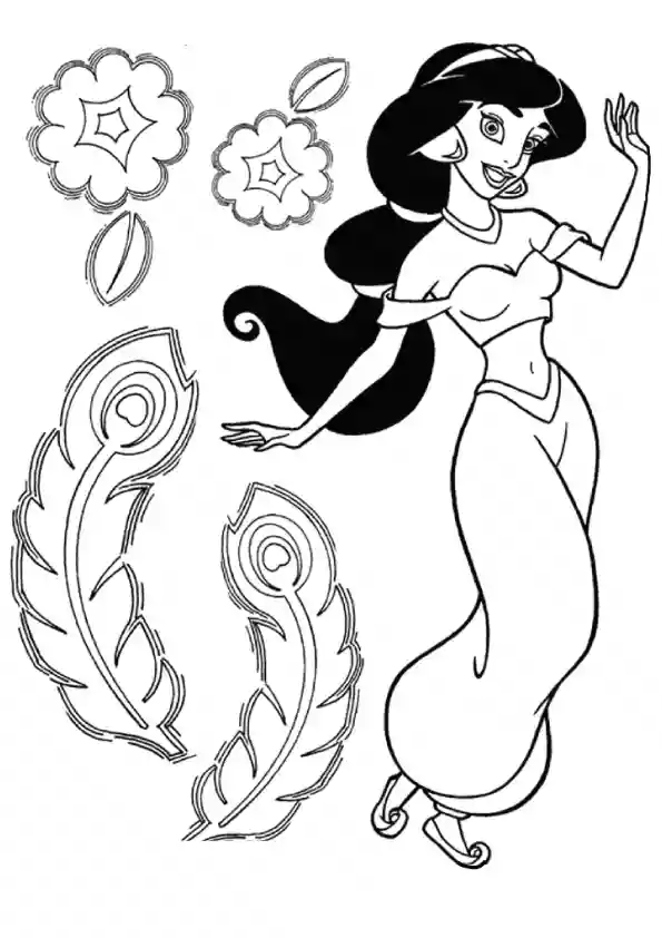 Jasmine With Feathers Coloring Page