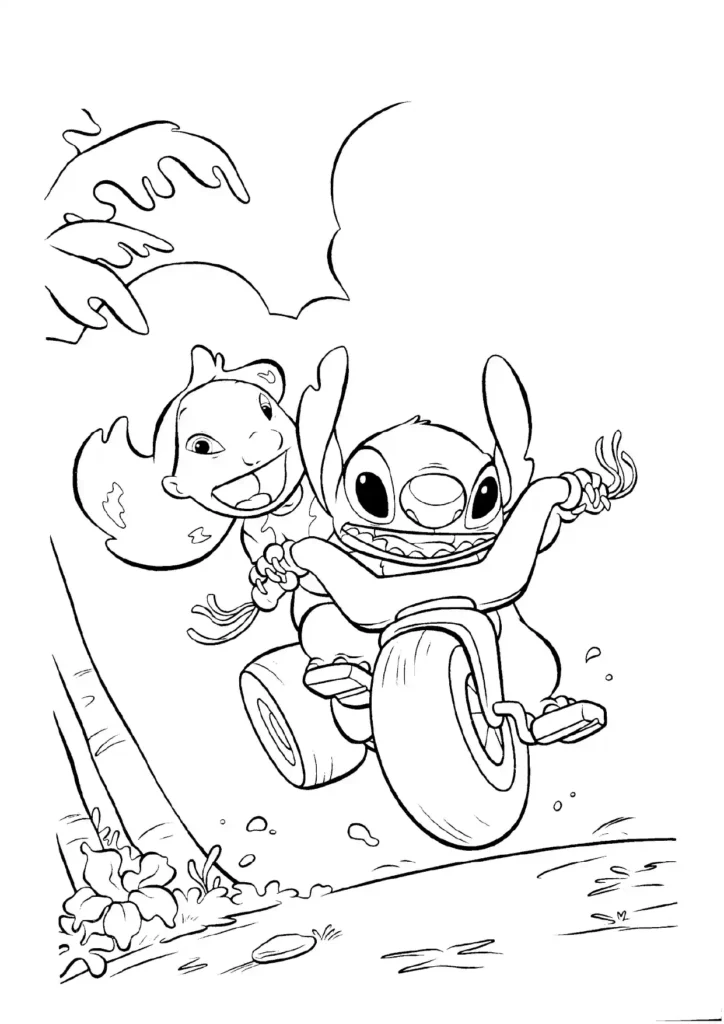 Lilo and Stitch Riding Bike coloring page