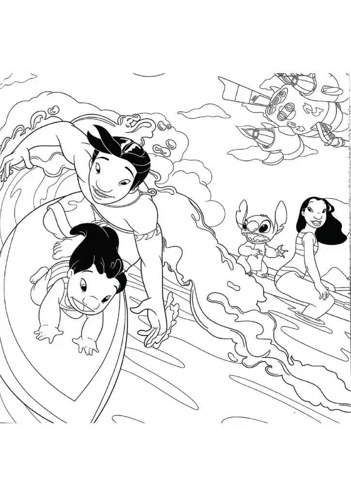 Lilo and Stitch Surfing coloring page