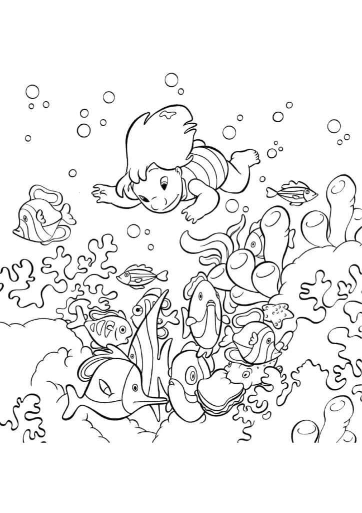 Lilo Swimming Underwater Coloring Page