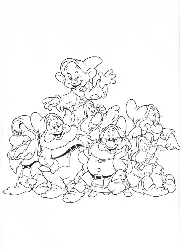 Seven Dwarfs Snow White Coloring Page
