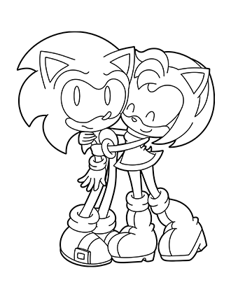 Amy Rose Hugs Sonic Coloring Page