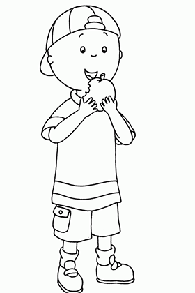 Caillou Eating Apple Coloring Page