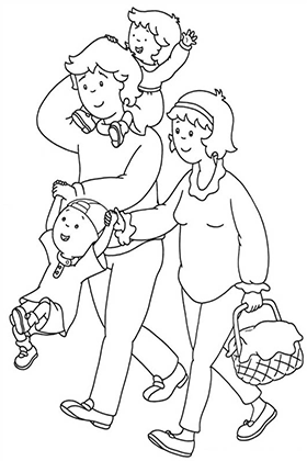 Caillou Family Going to Picnic Coloring Page