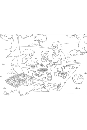 Caillou Family Picnic Coloring Page