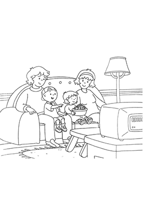 Caillou Family Watching TV Coloring Page