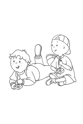 Caillou and Leo Gaming Coloring Page