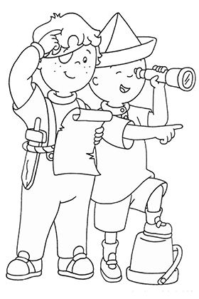 Caillou and Leo Pirates Coloring Page