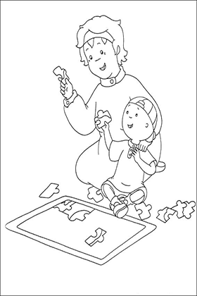 Caillou and Mommy Puzzle Coloring Page