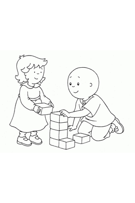 Caillou and Rosie Playing with Toys Coloring Page