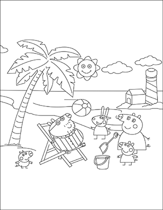 Peppa Pig Family Beach Coloring Page