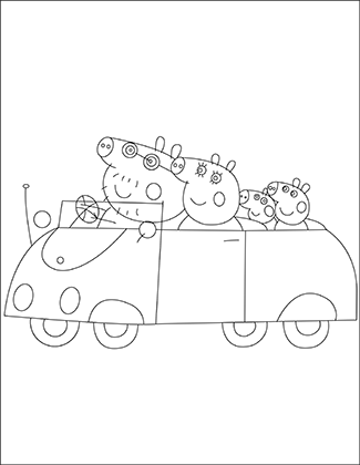 Peppa Pig Family Car Coloring Page
