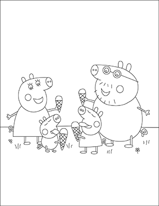 Peppa Pig Family Ice Cream Coloring Page