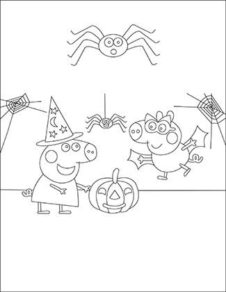 Peppa Pig Halloween Spooky Coloring Page