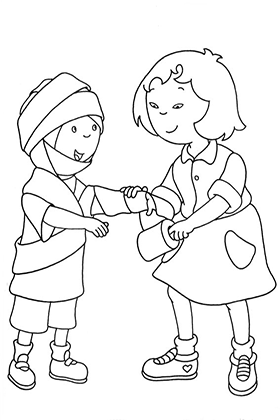 Sarah and Caillou Halloween Coloring Page