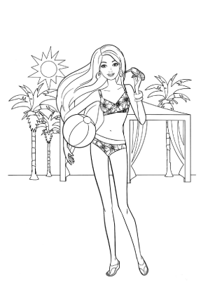 Barbie at the Beach Coloring Page
