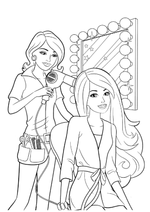 Barbie at the hairdressing Salon Coloring Page