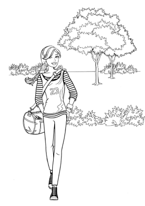 Barbie Walking in the Park Coloring Page