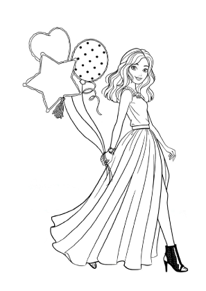 Barbie with Balloons Coloring Page