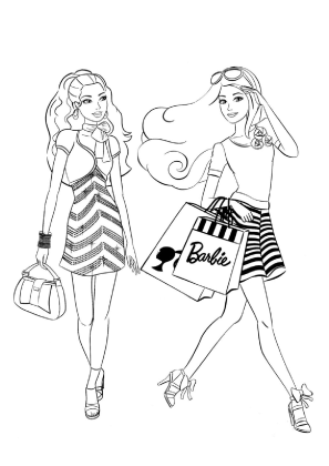 Barbies Are Shopping Coloring Page