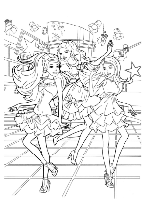 Barbies Dancing at the Club Coloring Page
