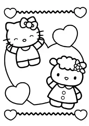 Hello Kitty And Fifi Hearts Coloring Page