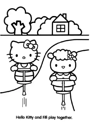 Hello Kitty And Fifi Playing Together Coloring Page