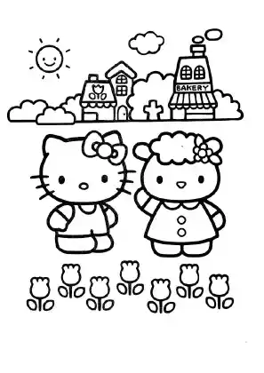 Hello Kitty and Fifi Coloring Page