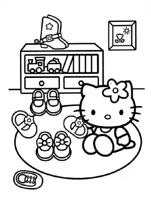 Hello Kitty Choosing Shoe Coloring Page