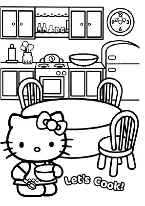 Hello Kitty Cooking Coloring Page