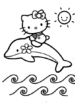 Hello Kitty Dolphin Coloring Page