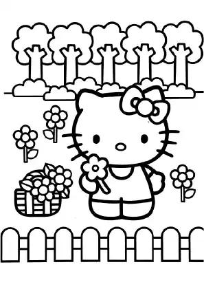 Hello Kitty Flower Coloring Page