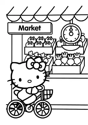 Hello Kitty in the Market Coloring Sheet