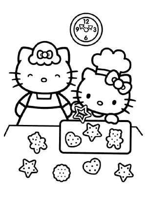 Hello Kitty Making a Cookie Coloring Page